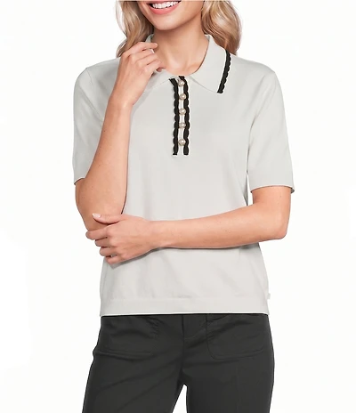 KARL LAGERFELD PARIS Point Collar Short Sleeve Sweater Top
