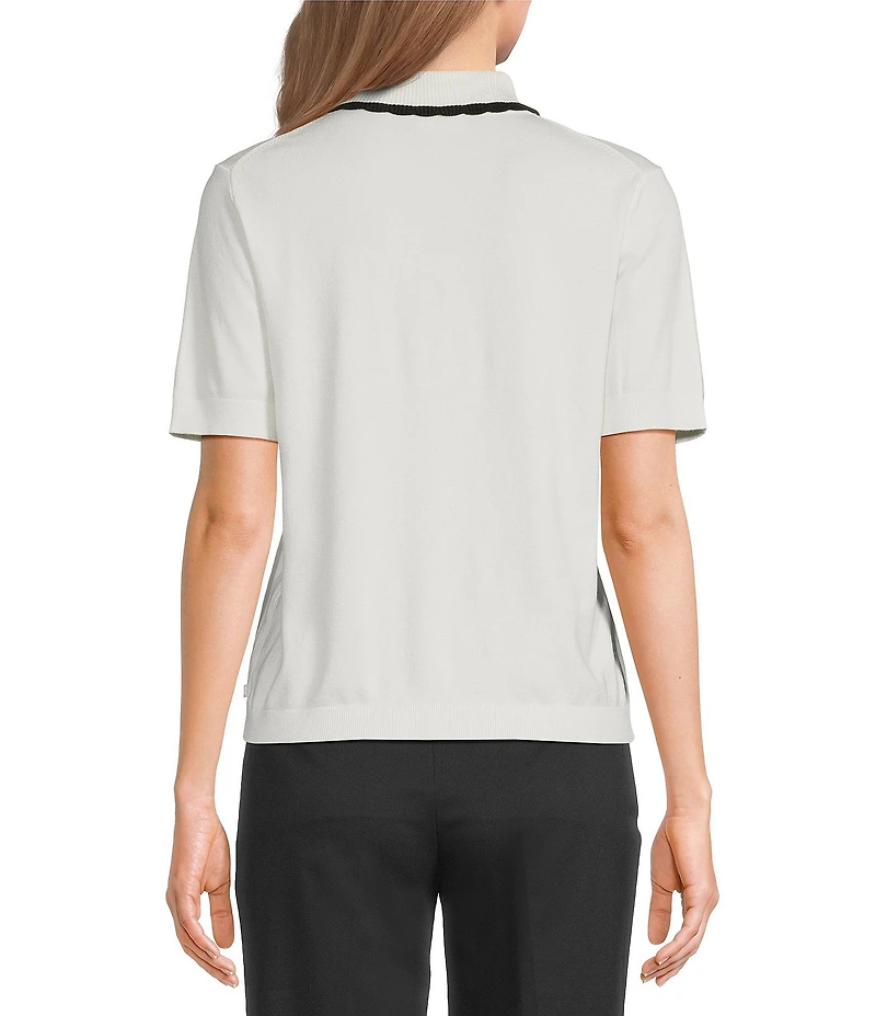 KARL LAGERFELD PARIS Point Collar Short Sleeve Sweater Top
