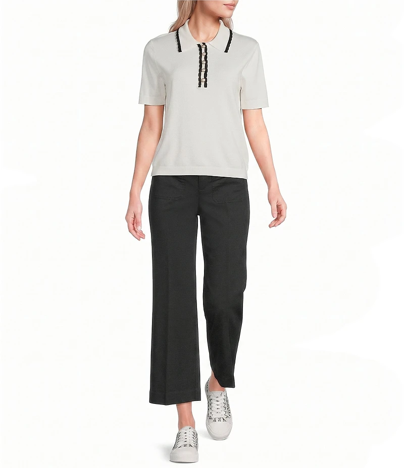 KARL LAGERFELD PARIS Point Collar Short Sleeve Sweater Top