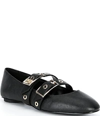 KARL LAGERFELD PARIS Ashlyn Leather Ornamental Buckle Mary Jane Ballet Flats