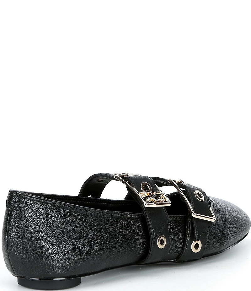 KARL LAGERFELD PARIS Ashlyn Leather Ornamental Buckle Mary Jane Ballet Flats