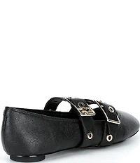 KARL LAGERFELD PARIS Ashlyn Leather Ornamental Buckle Mary Jane Ballet Flats