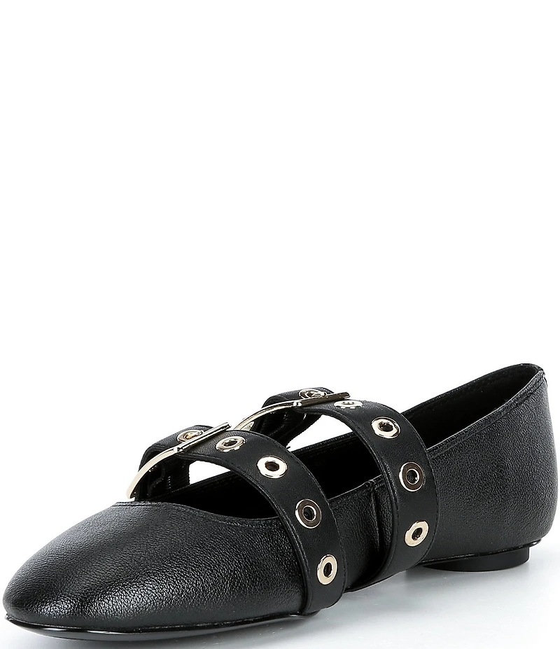 KARL LAGERFELD PARIS Ashlyn Leather Ornamental Buckle Mary Jane Ballet Flats