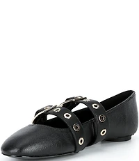 KARL LAGERFELD PARIS Ashlyn Leather Ornamental Buckle Mary Jane Ballet Flats