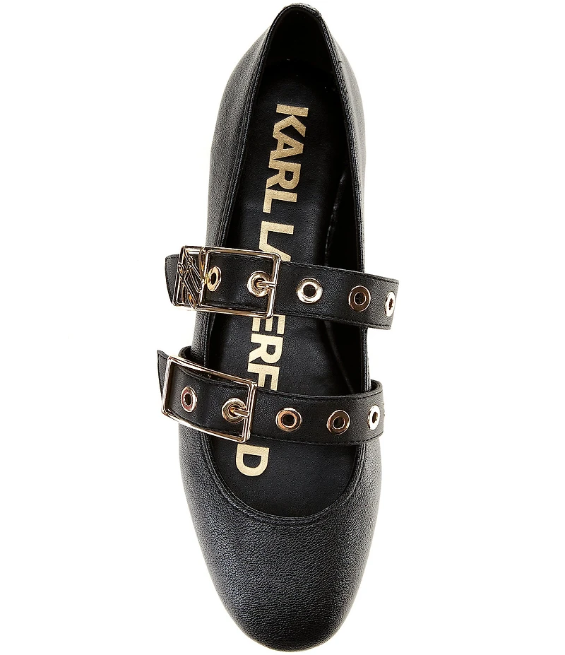 KARL LAGERFELD PARIS Ashlyn Leather Ornamental Buckle Mary Jane Ballet Flats