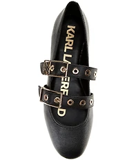 KARL LAGERFELD PARIS Ashlyn Leather Ornamental Buckle Mary Jane Ballet Flats