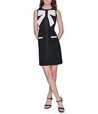KARL LAGERFELD PARIS Bow Front Scuba Crepe Sheath Dress