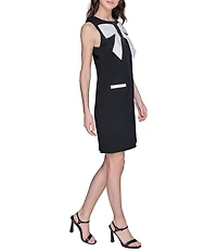 KARL LAGERFELD PARIS Bow Front Scuba Crepe Sheath Dress
