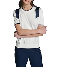 KARL LAGERFELD PARIS Bow Knit Crew Neck Short Sleeve Top