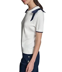 KARL LAGERFELD PARIS Bow Knit Crew Neck Short Sleeve Top