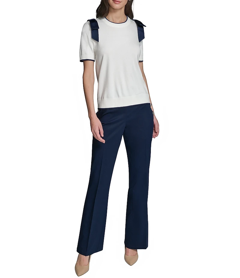 KARL LAGERFELD PARIS Bow Knit Crew Neck Short Sleeve Top