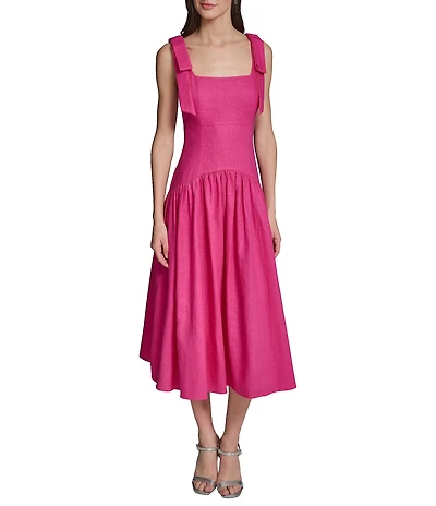 KARL LAGERFELD PARIS Bow Shoulder Drop Waist Midi Dress