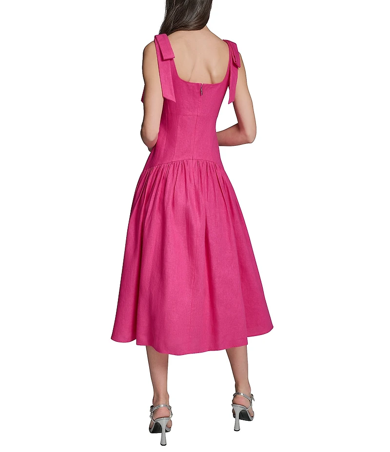 KARL LAGERFELD PARIS Bow Shoulder Drop Waist Midi Dress