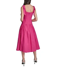 KARL LAGERFELD PARIS Bow Shoulder Drop Waist Midi Dress