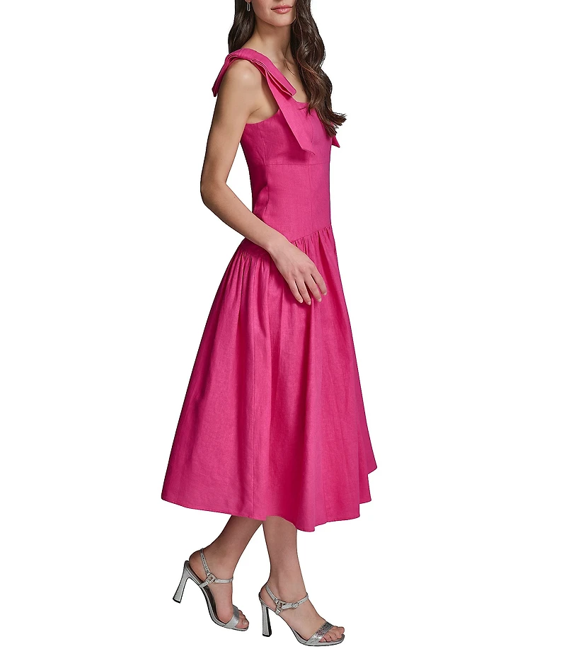 KARL LAGERFELD PARIS Bow Shoulder Drop Waist Midi Dress
