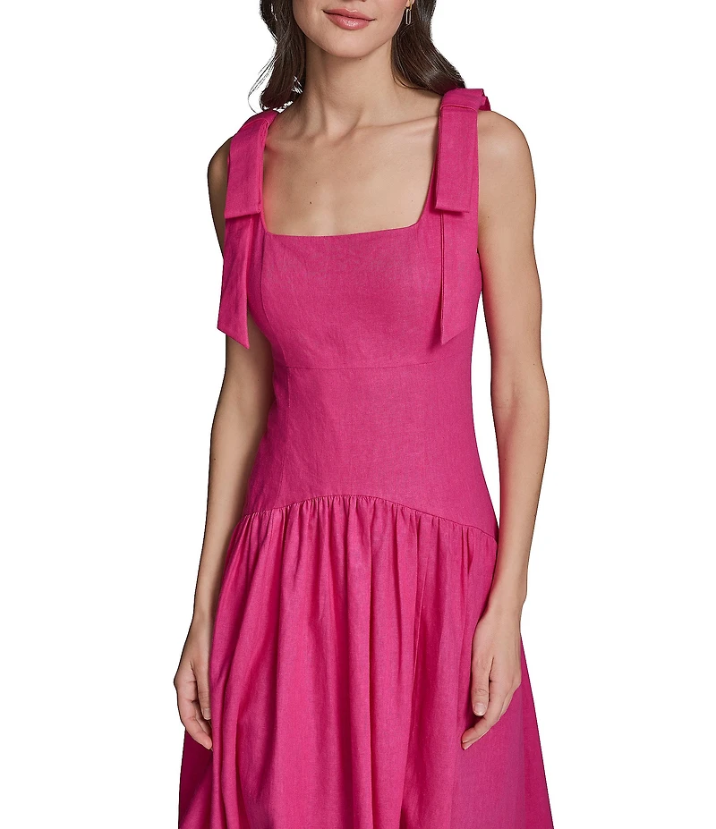KARL LAGERFELD PARIS Bow Shoulder Drop Waist Midi Dress