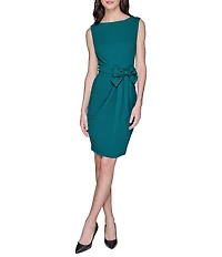KARL LAGERFELD PARIS Bow Waist Scuba Crepe Sheath Dress