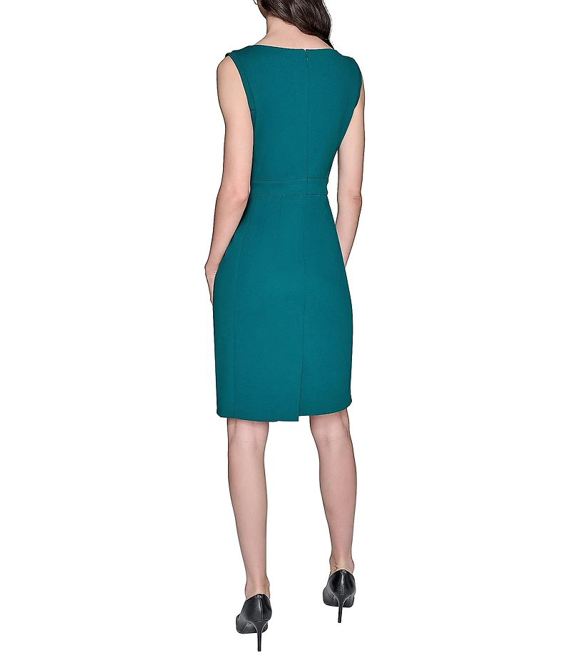 KARL LAGERFELD PARIS Bow Waist Scuba Crepe Sheath Dress
