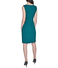 KARL LAGERFELD PARIS Bow Waist Scuba Crepe Sheath Dress