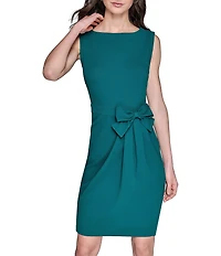 KARL LAGERFELD PARIS Bow Waist Scuba Crepe Sheath Dress