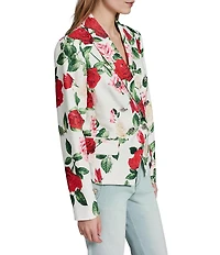 KARL LAGERFELD PARIS Brocade Floral Print Notch Collar Long Sleeve Jacket