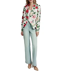 KARL LAGERFELD PARIS Brocade Floral Print Notch Collar Long Sleeve Jacket