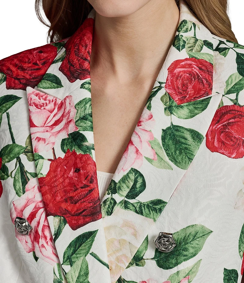 KARL LAGERFELD PARIS Brocade Floral Print Notch Collar Long Sleeve Jacket