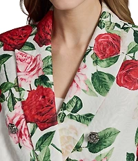 KARL LAGERFELD PARIS Brocade Floral Print Notch Collar Long Sleeve Jacket