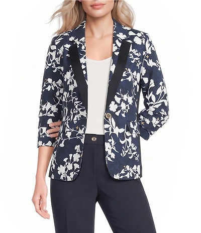 KARL LAGERFELD PARIS Burnout Print Banded Lapel Long Sleeve Blazer