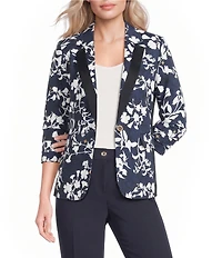 KARL LAGERFELD PARIS Burnout Print Banded Lapel Long Sleeve Blazer