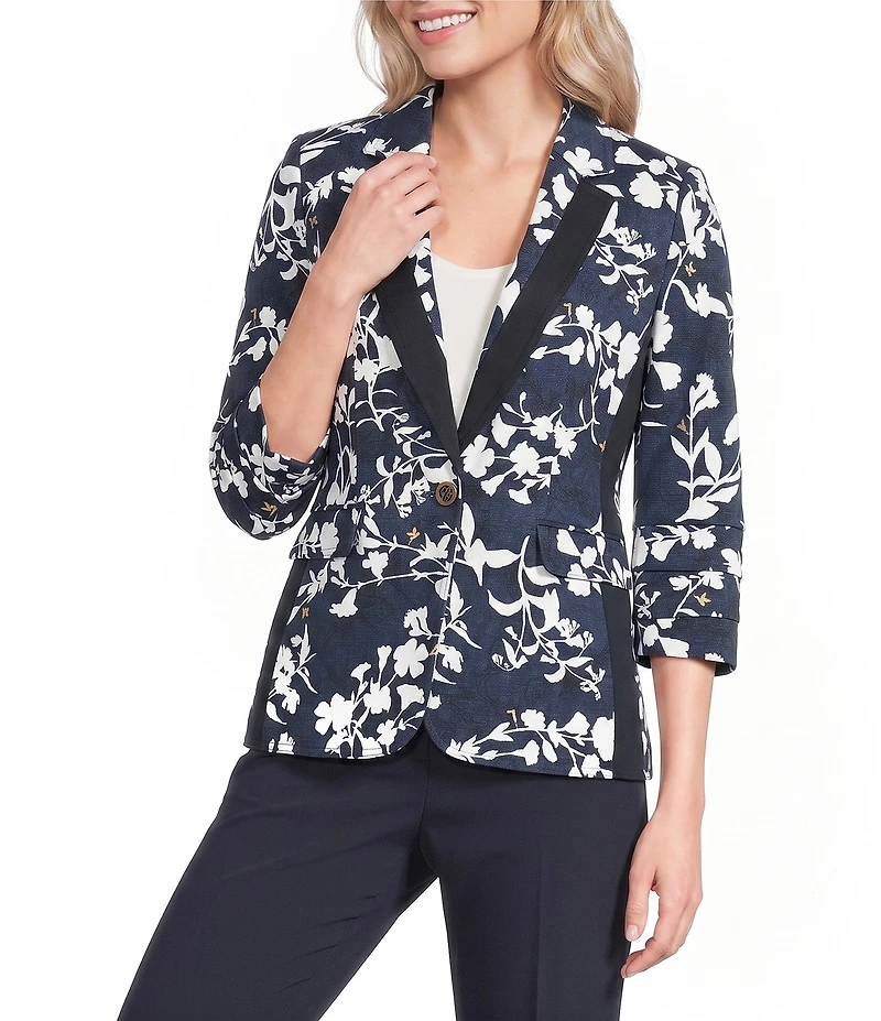 KARL LAGERFELD PARIS Burnout Print Banded Lapel Long Sleeve Blazer