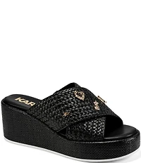 KARL LAGERFELD PARIS Caleigh Atelier Woven Raffia Platform Wedge Slide Sandals