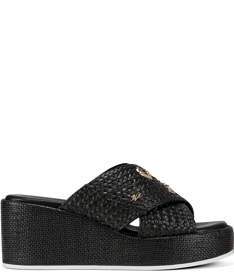 KARL LAGERFELD PARIS Caleigh Atelier Woven Raffia Platform Wedge Slide Sandals