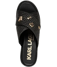 KARL LAGERFELD PARIS Caleigh Atelier Woven Raffia Platform Wedge Slide Sandals
