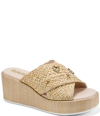 KARL LAGERFELD PARIS Caleigh Atelier Woven Raffia Platform Wedge Slide Sandals