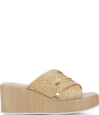 KARL LAGERFELD PARIS Caleigh Atelier Woven Raffia Platform Wedge Slide Sandals