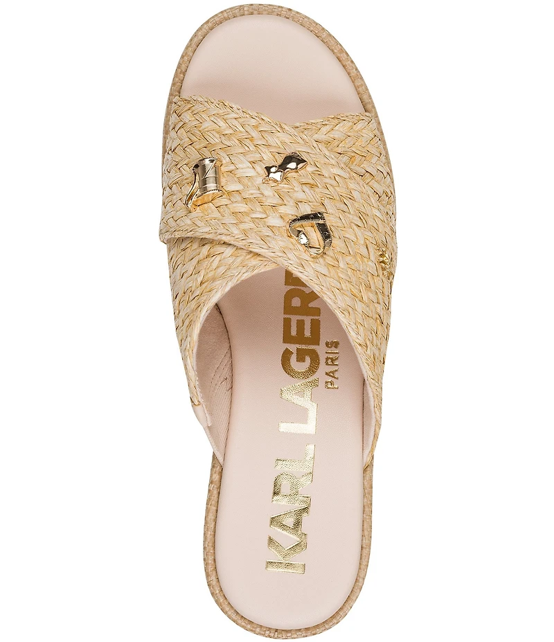 KARL LAGERFELD PARIS Caleigh Atelier Woven Raffia Platform Wedge Slide Sandals
