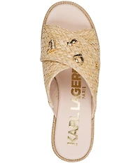 KARL LAGERFELD PARIS Caleigh Atelier Woven Raffia Platform Wedge Slide Sandals