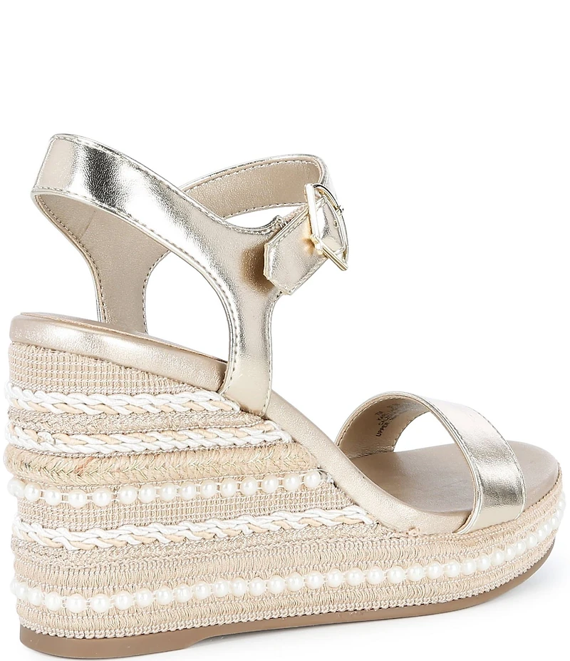 KARL LAGERFELD PARIS Calzona Metallic Pearl Wedge Platform Espadrille Sandals