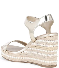 KARL LAGERFELD PARIS Calzona Metallic Pearl Wedge Platform Espadrille Sandals