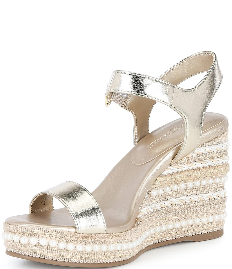 KARL LAGERFELD PARIS Calzona Metallic Pearl Wedge Platform Espadrille Sandals