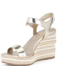 KARL LAGERFELD PARIS Calzona Metallic Pearl Wedge Platform Espadrille Sandals