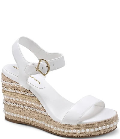 KARL LAGERFELD PARIS Calzona Platform Embellished Wedge Sandals