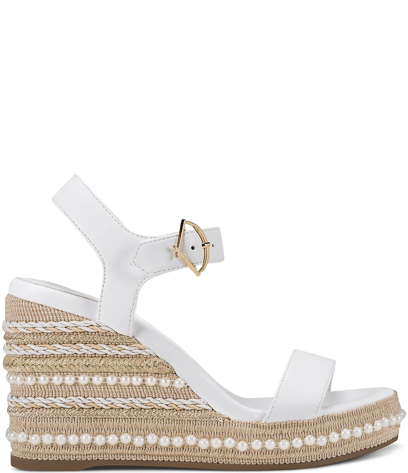 KARL LAGERFELD PARIS Calzona Platform Embellished Wedge Sandals