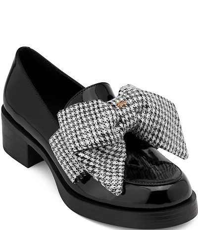 KARL LAGERFELD PARIS Camilia Patent and Sequin Houndstooth Bow Loafers
