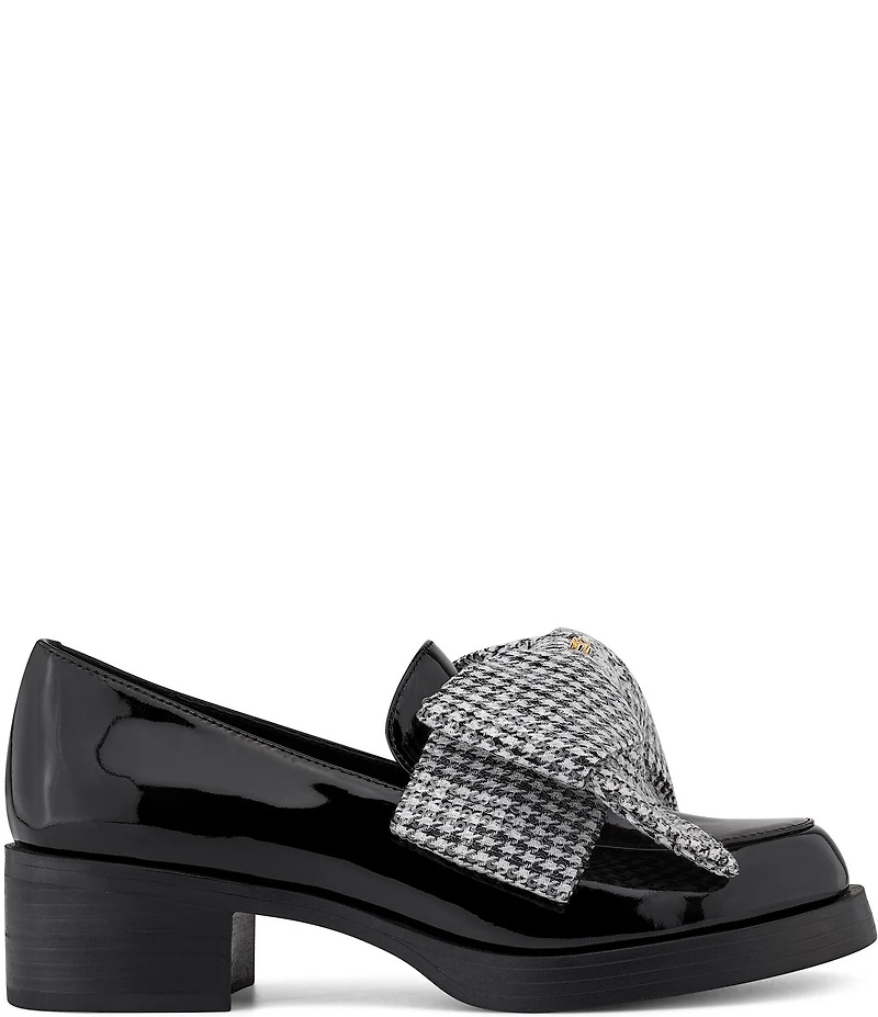 KARL LAGERFELD PARIS Camilia Patent and Sequin Houndstooth Bow Loafers