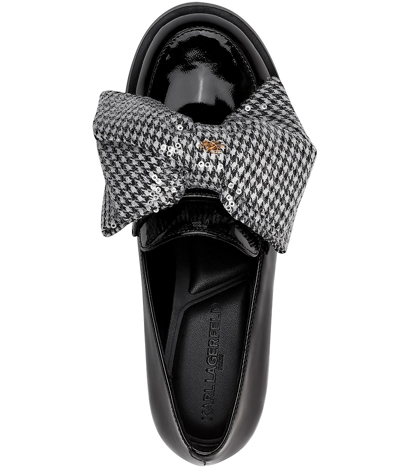 KARL LAGERFELD PARIS Camilia Patent and Sequin Houndstooth Bow Loafers