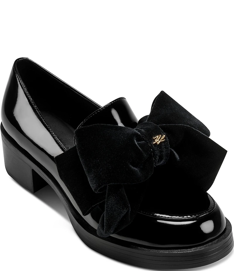 KARL LAGERFELD PARIS Camilia Patent Velvet Bow Loafers