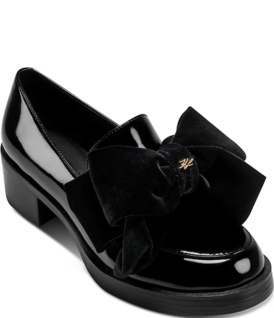 KARL LAGERFELD PARIS Camilia Patent Velvet Bow Loafers