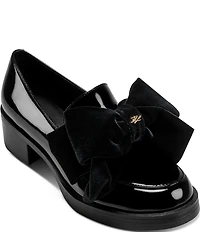 KARL LAGERFELD PARIS Camilia Patent Velvet Bow Loafers